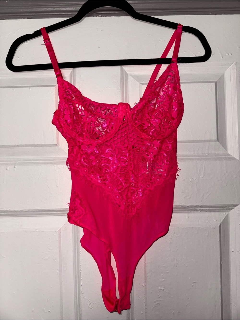 Fashion Nova Hot Pink Lace Bodysuit Chemise